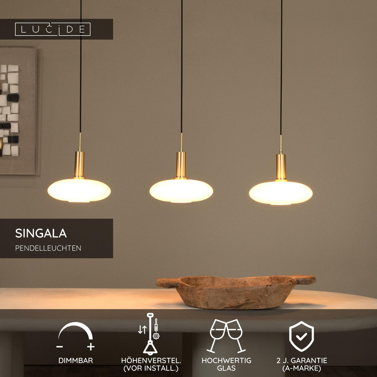 Lampada a sospensione Singala a 3 luci vetro opale regolabile in altezza (5)