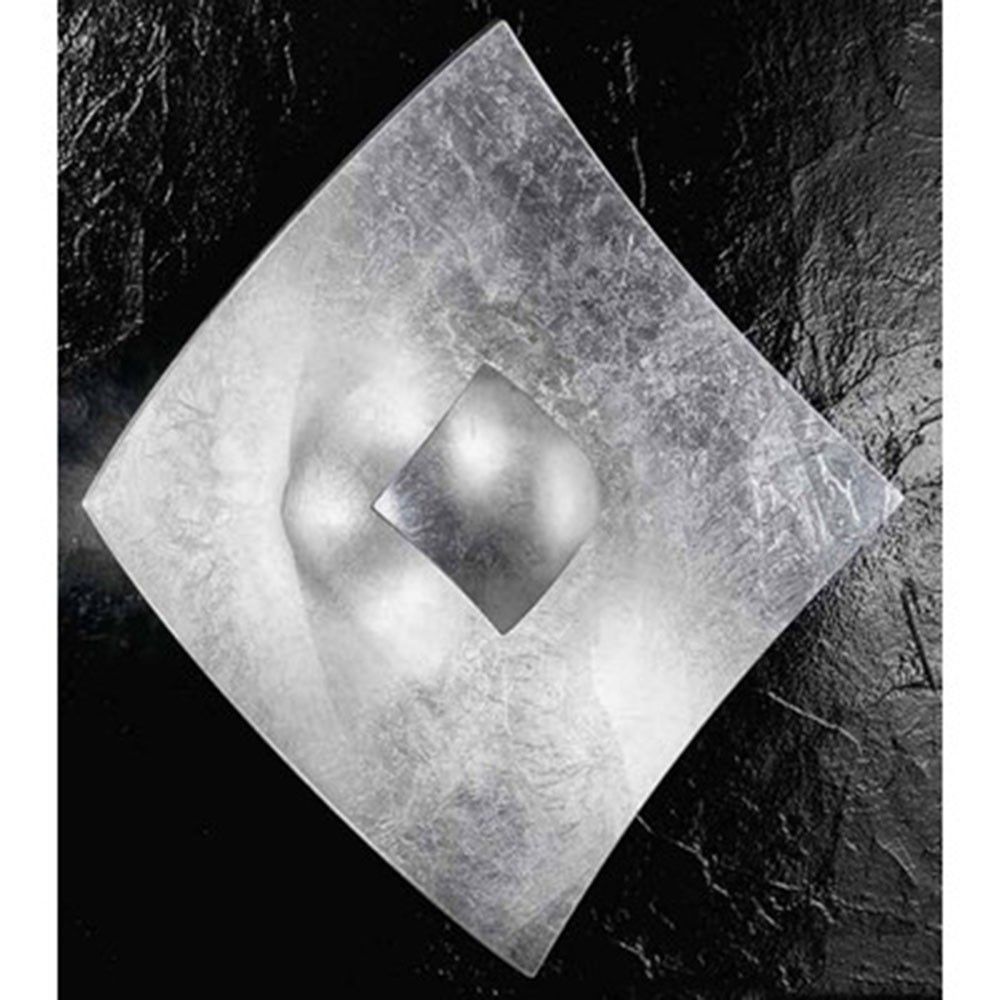 Quadrangolo Silber Wand- & Deckenleuchte Blattfolienversilbert 50cm auf schwarzem Hintergrund