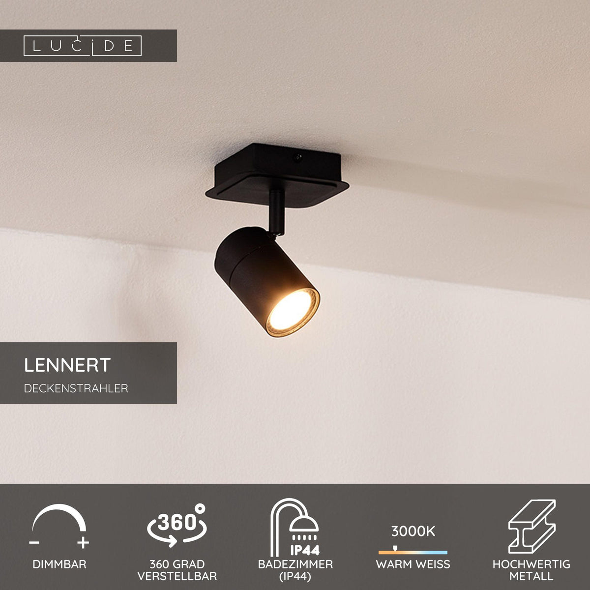 LED-Bad-Deckenspot Lennert dimmbar schwenkbar IP44 Schwarz (4)