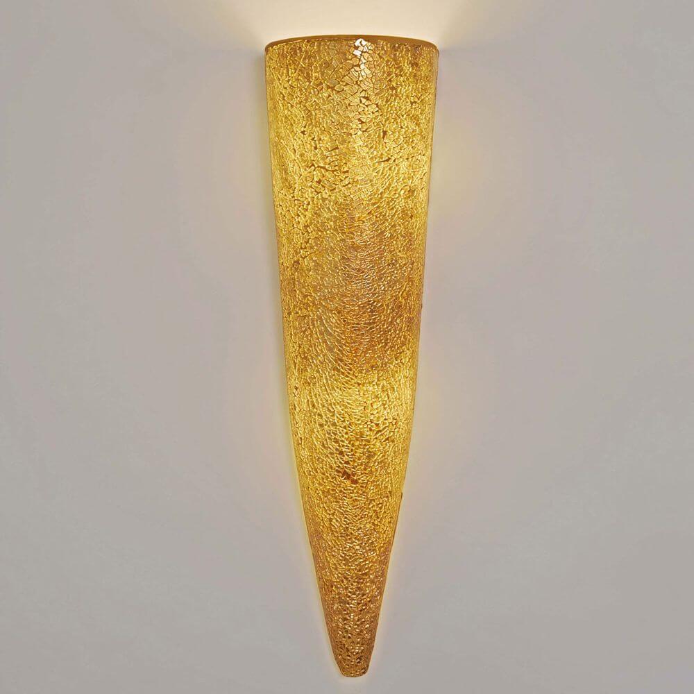 Wandleuchte 2-flammig Narziso Glasmosaik Amber in elegantem Design mit goldenem Glasmosaik.