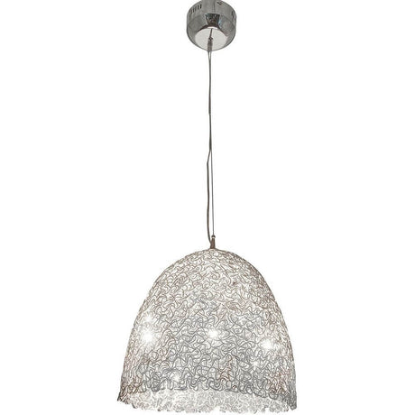 Lámpara colgante de 8 luces Rifugio de aluminio-metal cromado en plata con pantalla decorativa