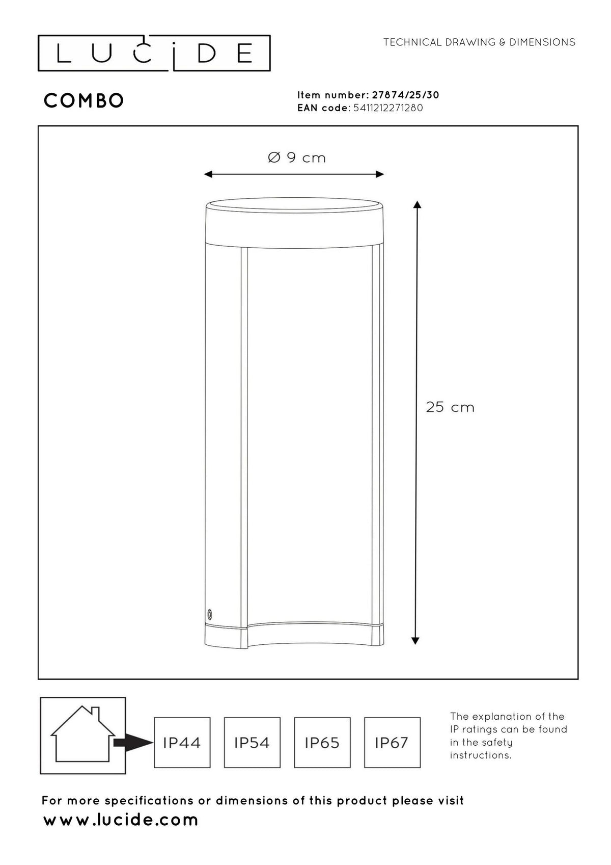 Pollerleuchte Combo LED IP54 Ø9cm 25cm hoch Schwarz (4)