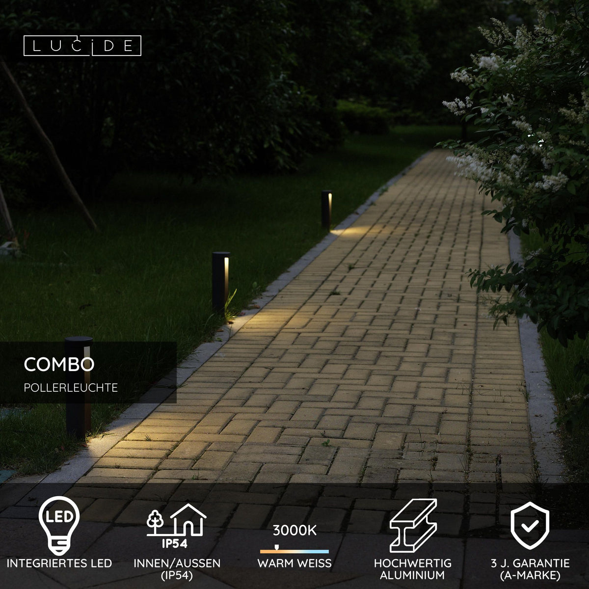 Pollerleuchte Combo LED IP54 Ø9cm 25cm hoch Schwarz (3)