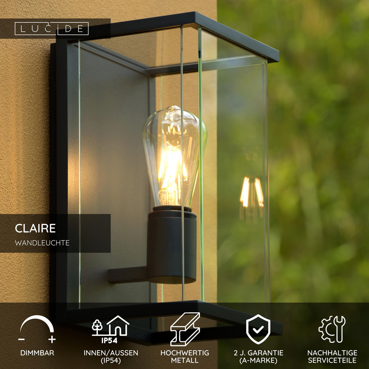 Außenwandleuchte Claire IP54 mit Glasschirm Anthrazit (6)