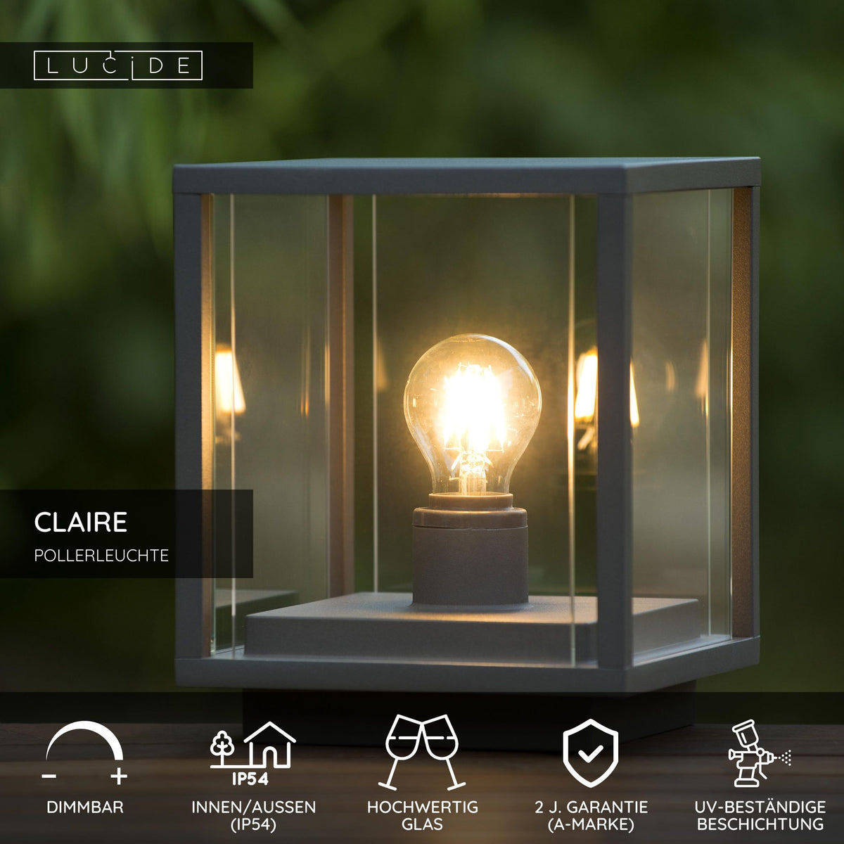 Wegeleuchte Claire IP54 mit Glasschirm Anthrazit (4)