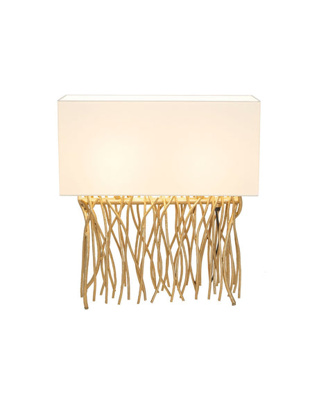 Tischlampe Capri 2-flammig mit ecru Schirm, Kordelverzierung am Sockel, 50x18cm Frontansicht