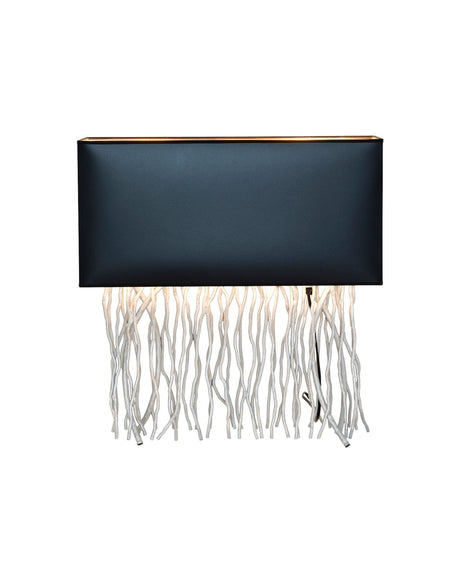 Tischlampe Capri 2-flammig mit schwarzem Stoffschirm und Fadenbehang, 50x18cm Frontansicht