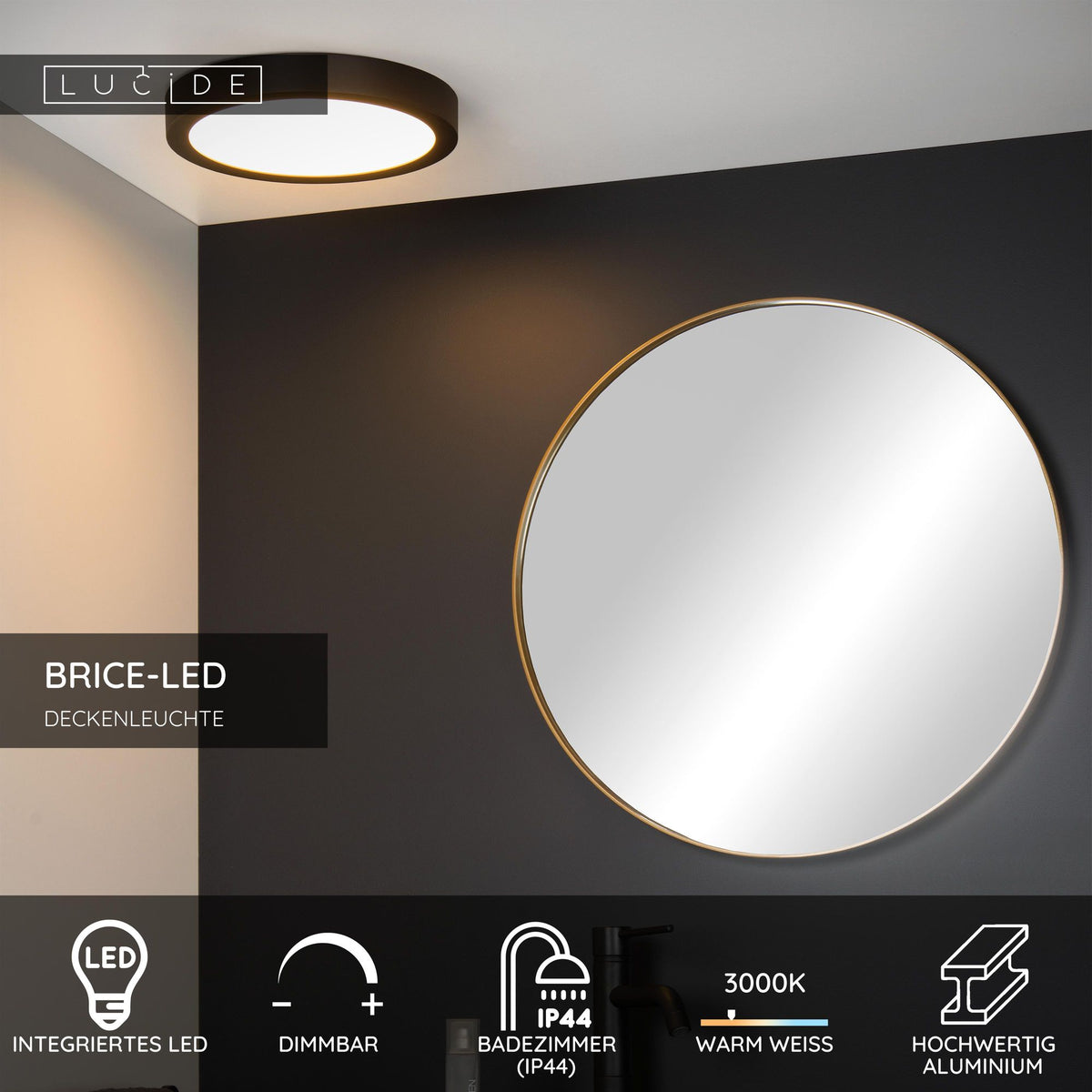 LED-Bad-Deckenlampe Brice dimmbar IP44 rund Ø 30cm (4)