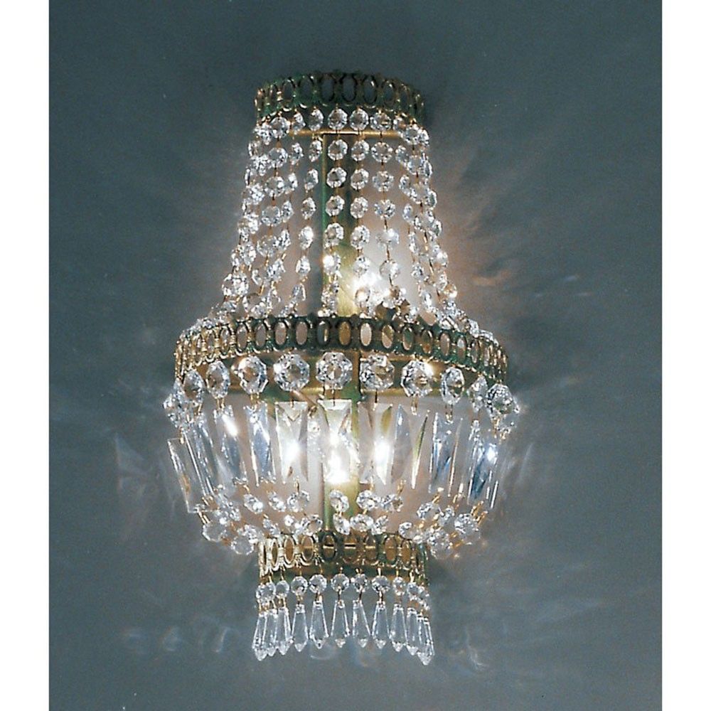 Candela Wandleuchte 2-flammig grün-antik mit Gold 47cm - elegante Wandlampe mit Kristallverzierungen