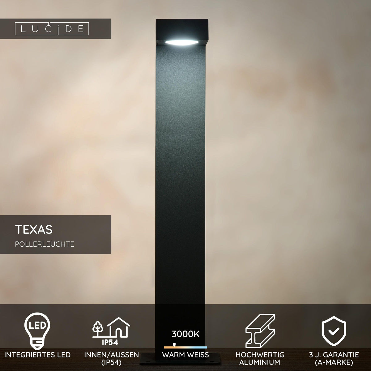LED-Pollerleuchte Texas IP54 40cm Anthrazit Warmweiß (3)