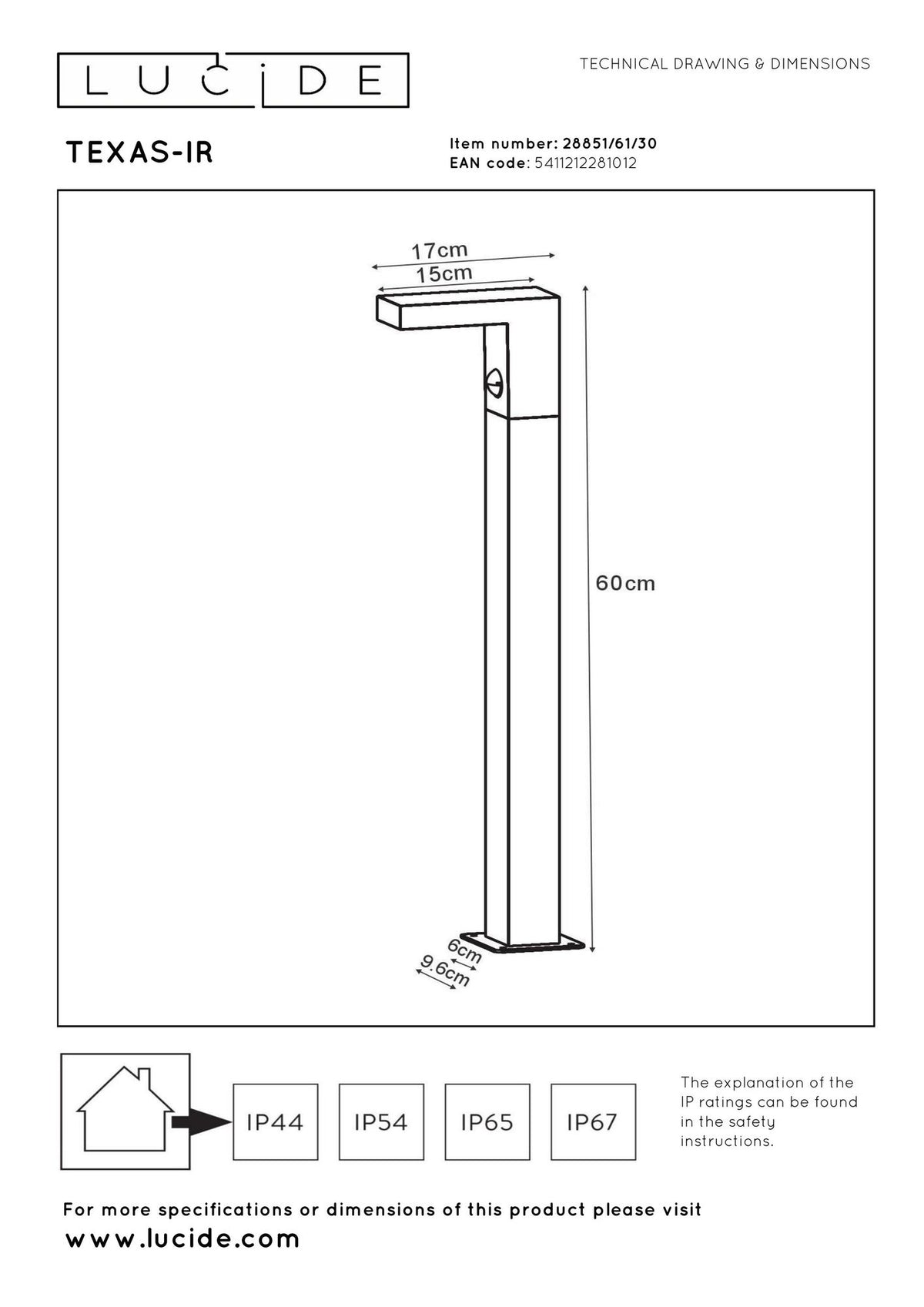 LED-Pollerleuchte Texas-Ir mit Bewegungsmelder IP54 Anthrazit (5)
