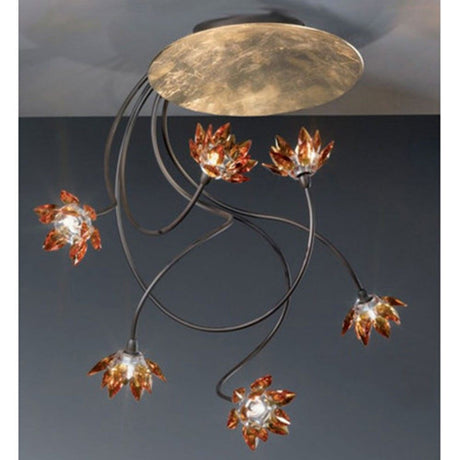 Fiorella Gold Deckenleuchte 6-flammig Arme Rost-antik Ø 35cm mit eleganten Blütenlampen.