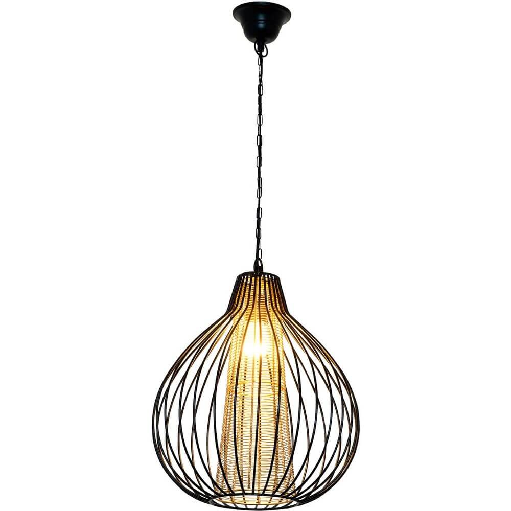 Pendelleuchte Capello Eisen Schwarz-Gold in elegantem Drahtdesign mit warmem Licht
