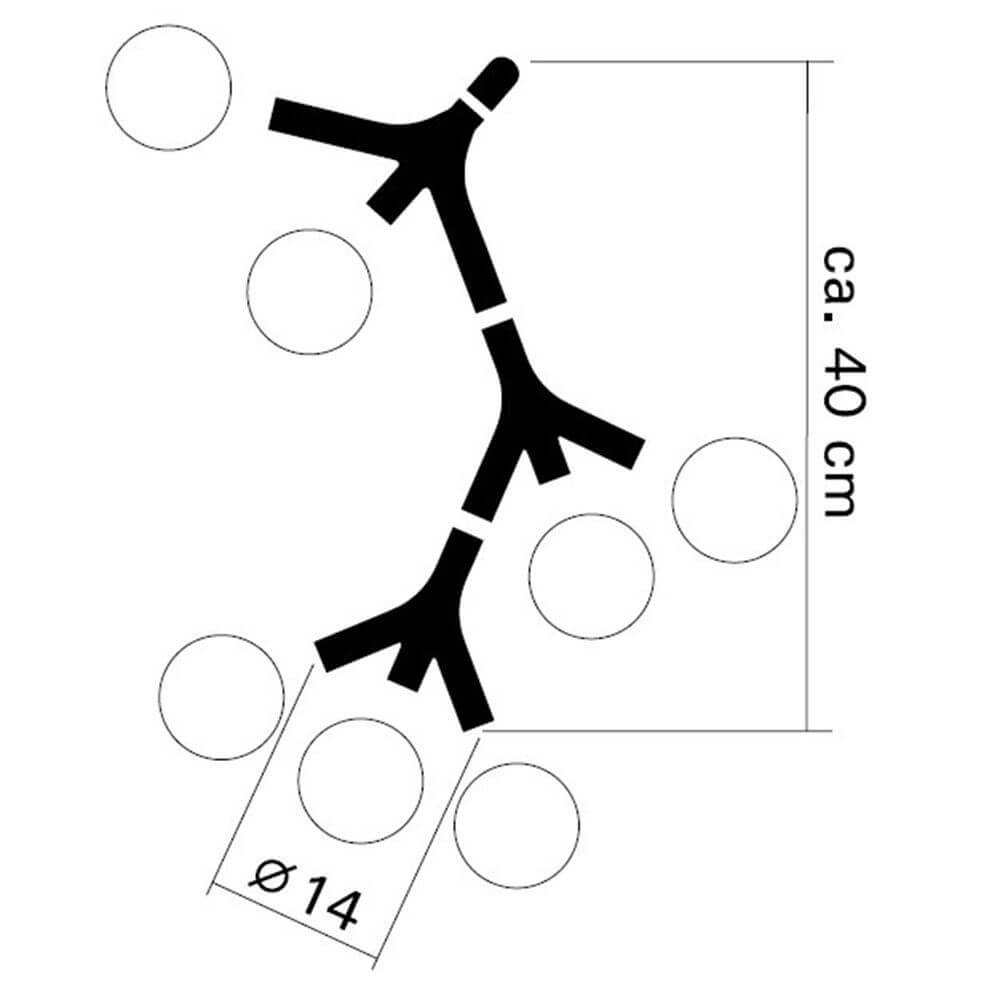 Schematische Darstellung der DNA Triple-7 Hängelampe Chrom mit Abmessungen und Designdetails.