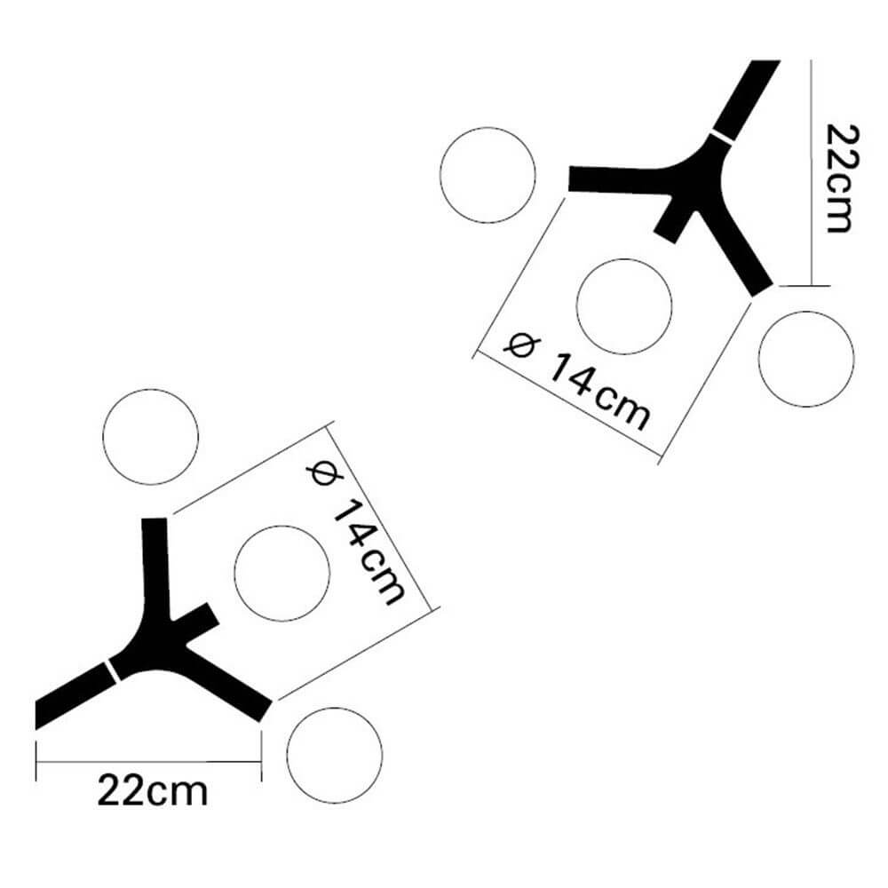 Schraubenskizze für DNA Single-3 Decken- & Wandleuchte Schwarz, Maße: 22cm x 14cm.
