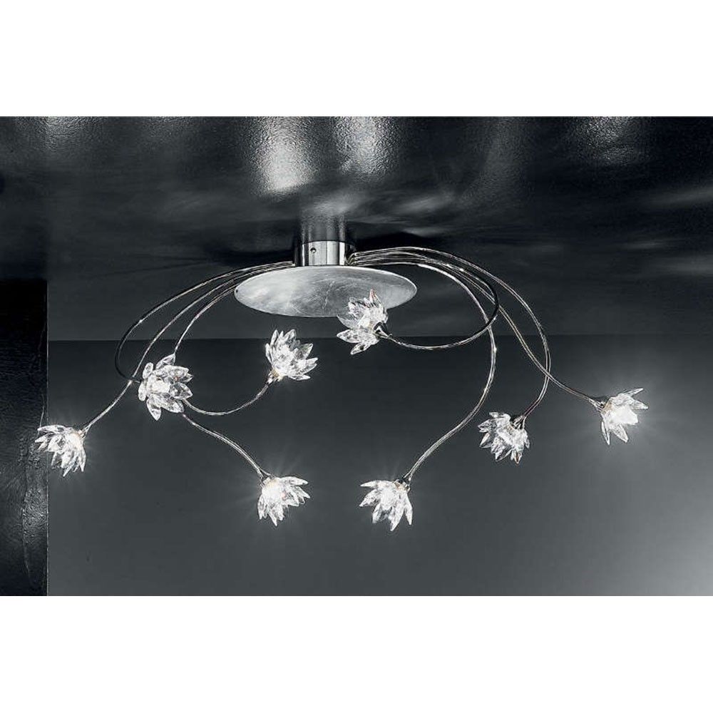 Fiorella Silber Deckenleuchte 8-flammig Arme Chrom 84cm mit stilvollen Lichtblumen-Design.