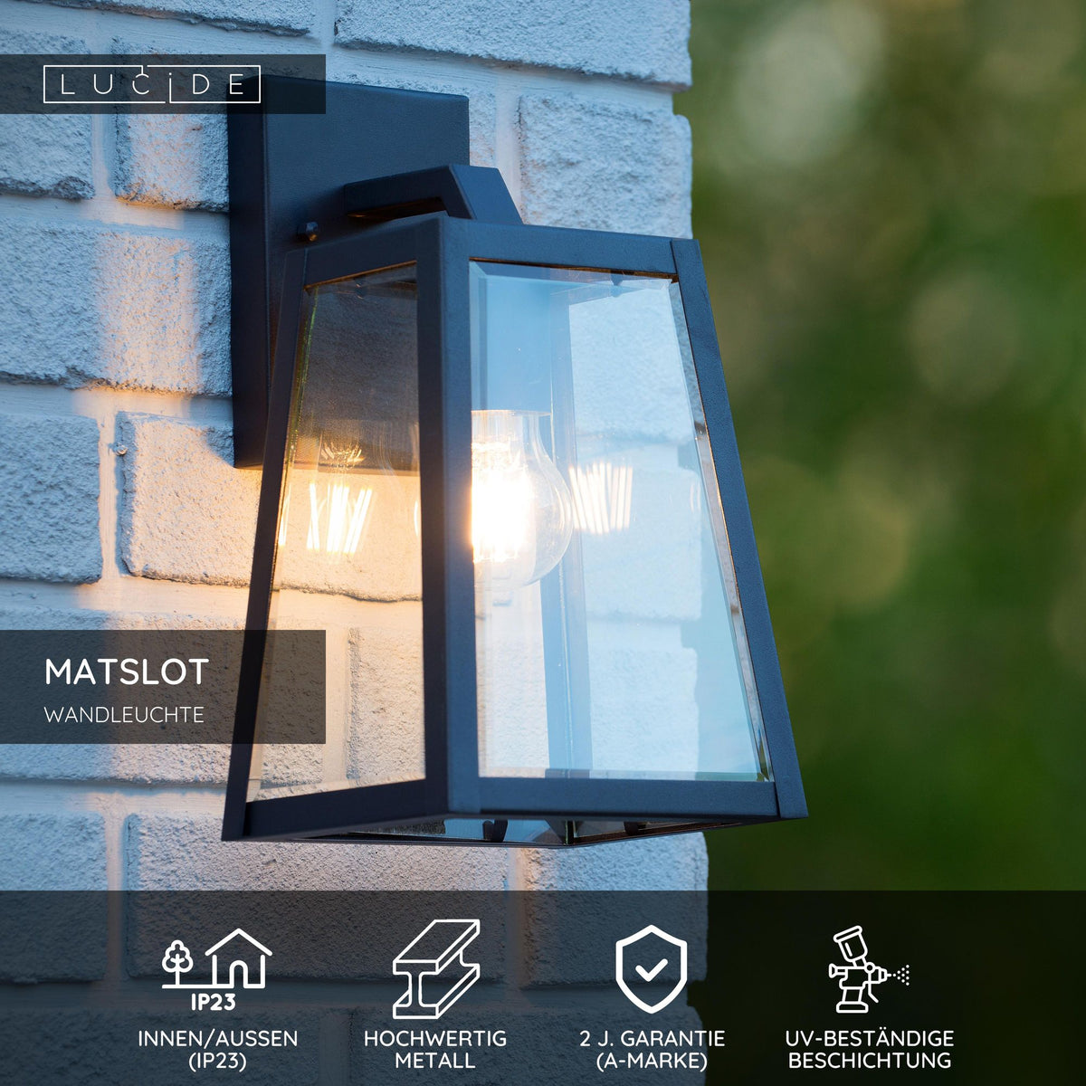 Matslot outdoor wall light country-style with glass shade 18cm black (6)