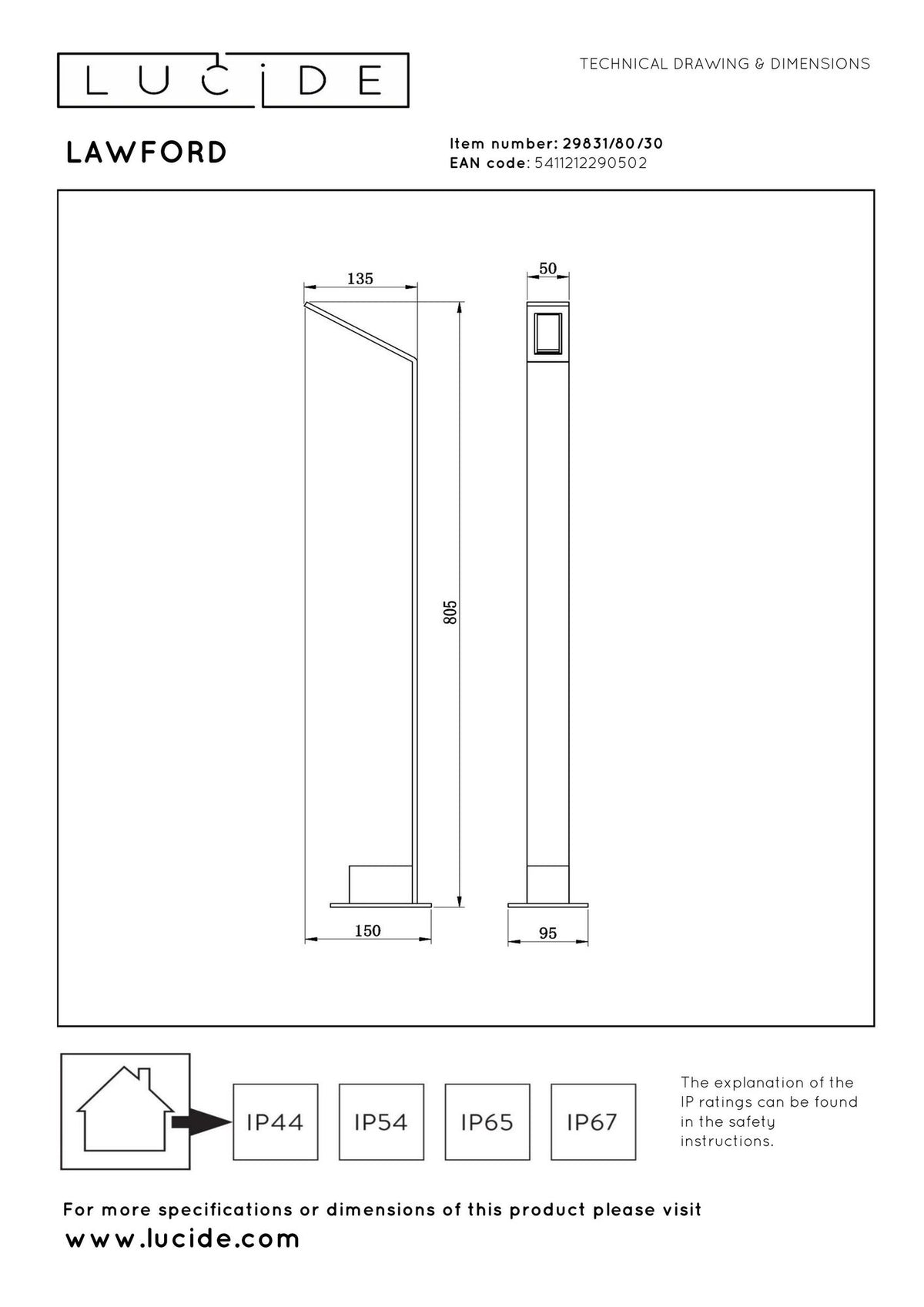 Wegeleuchte Lawford IP54 80,5cm hoch (6)
