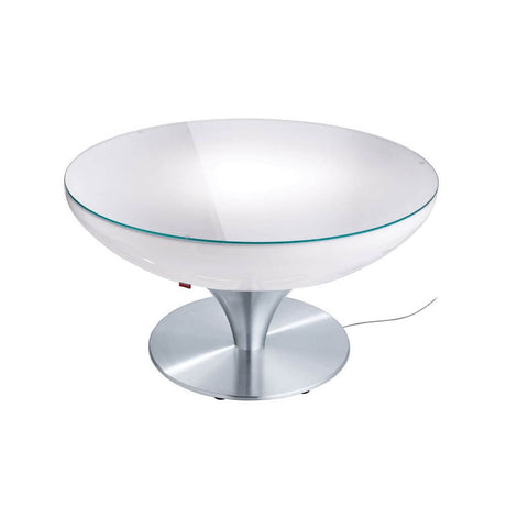 Stół Moree Lounge Table 45 cm o nowoczesnym designie, z żarówką E27 i przezroczystym kablem.