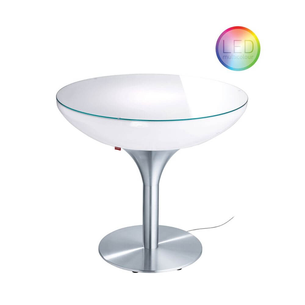 Moree Lounge Table LED Tisch Pro 75cm mit Multicolor RGB Beleuchtung und Funk-Fernbedienung, elegant und modern.