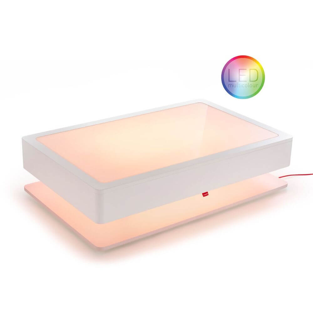 Moree Ora Home LED Couchtisch Pro Weiß mit multicolor LED-Beleuchtung und stylischem Stauraum.