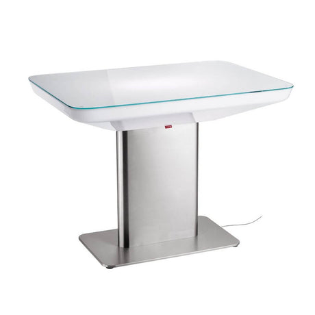Moree Studio 75 Couchtisch (S14d) in modernem Design, mit transparenter Oberfläche und Edelstahlfuß.