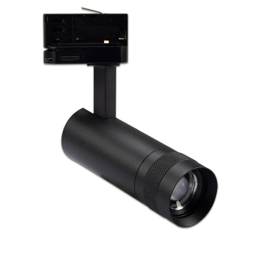 3-Phasen LED Schienen-Strahler fokussierbar 8W 20°-55° in elegantem Schwarz mit dreh- und neigbarem Design