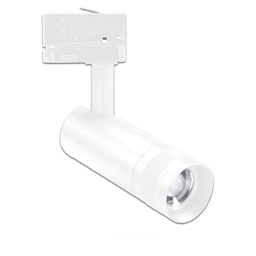 3-Phasen LED Schienen-Strahler fokussierbar 8W 20°-55° in elegantem Weiß für perfekte Beleuchtung.