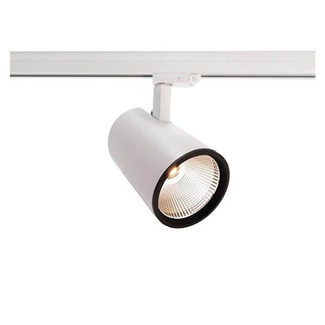 3-Phasen LED Strahler Lunos 4000K Weiß Mattiert auf Stromschiene mit neutralweißem Licht.
