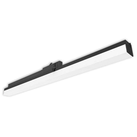 3-Phasen Linienleuchte 2200lm 20W 3000K warm Schwarz montiert auf 3-Phasen EURO Adapter, ideal für gleichmäßiges Raumlicht.