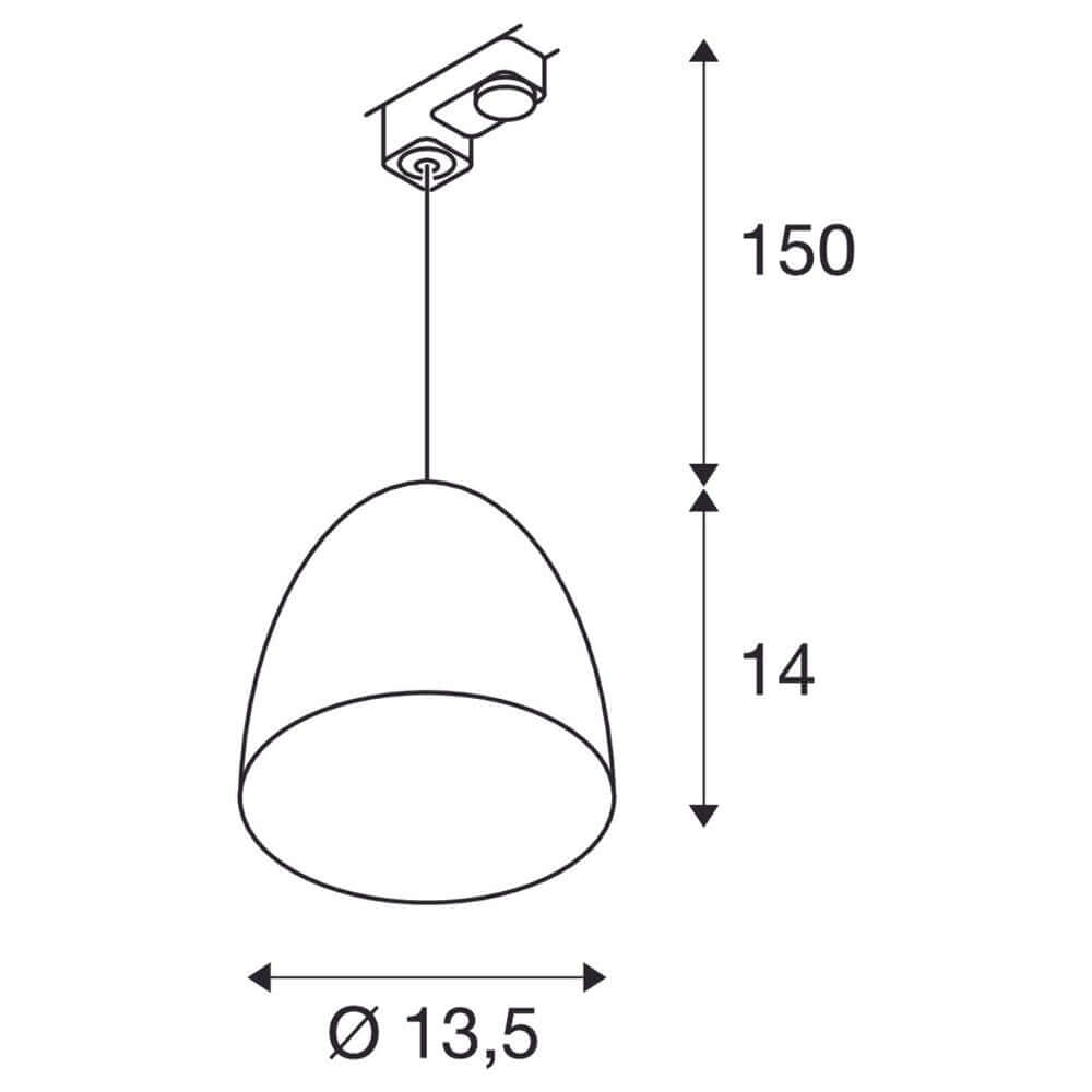 3-Phasen Para Cone 14 QPAR51 Pendellampe Kupfer technische Zeichnung mit Maßen.