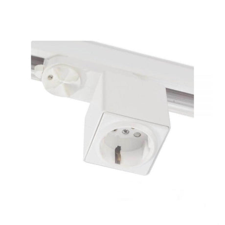 3-phase socket with adapter with earthed plug, white, installed on a track system