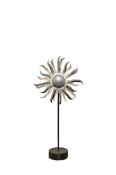 Tischlampe Sonne 6-flammig mit silbernem Blütendesign, schwarzem Ständer und runder Basis, 30x12cm