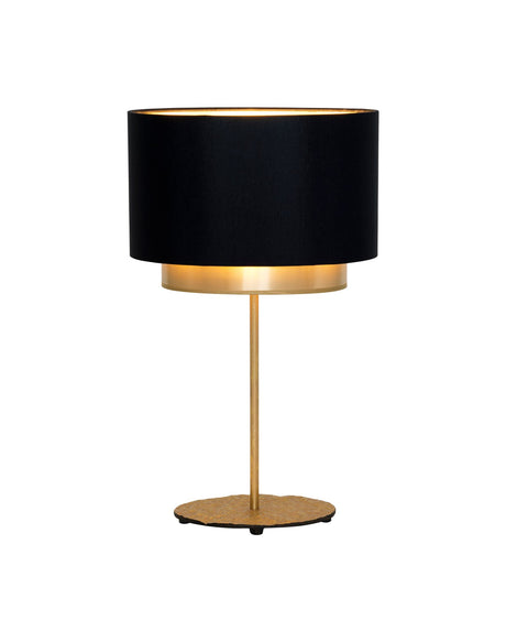 Tischlampe Mattia Oval mit schwarzem Chintz-Schirm und goldfarbenem Metallgestell, Frontalansicht