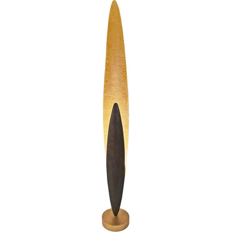 Lampadaire Lingua en fer brun-noir-or avec une finition dorée et noire, design élégant pour les intérieurs.
