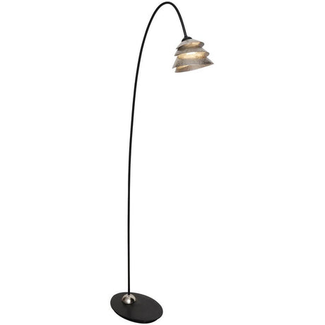 Candeeiro de pé Snail One Ferro Preto-Prateado com design moderno e abajur estreito.