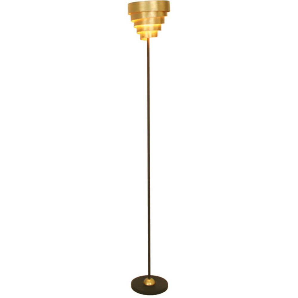 Stehleuchte Banderole Eisen Braun-Schwarz-Gold mit modernem Design und eleganten Goldakzenten.