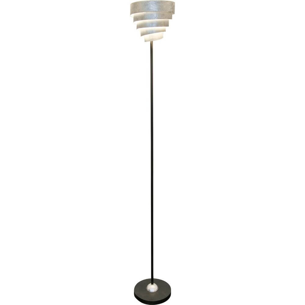 Stehleuchte Banderole Eisen Schwarz-Silber mit modernem Design und eleganter Beleuchtung.