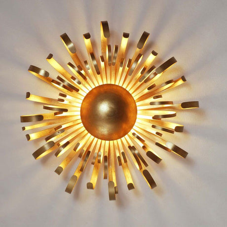 Wandleuchte 2-flammig Alessia Eisen Gold in stilvollem Sonnendesign mit goldenen Akzenten und warmem Licht.