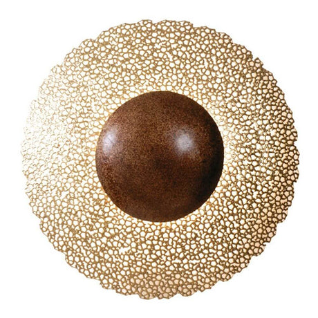 Applique a 2 luci Utopistico Circa in ferro oro-rame-marrone con design filigranato e paralume rotondo
