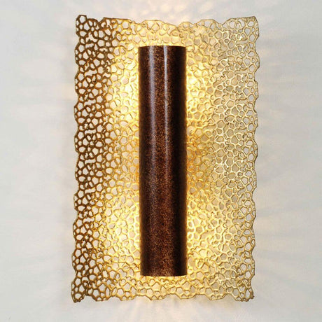 Aplique de pared de 2 luces Utopistico de hierro oro-cobre-marrón con pantalla decorativa.
