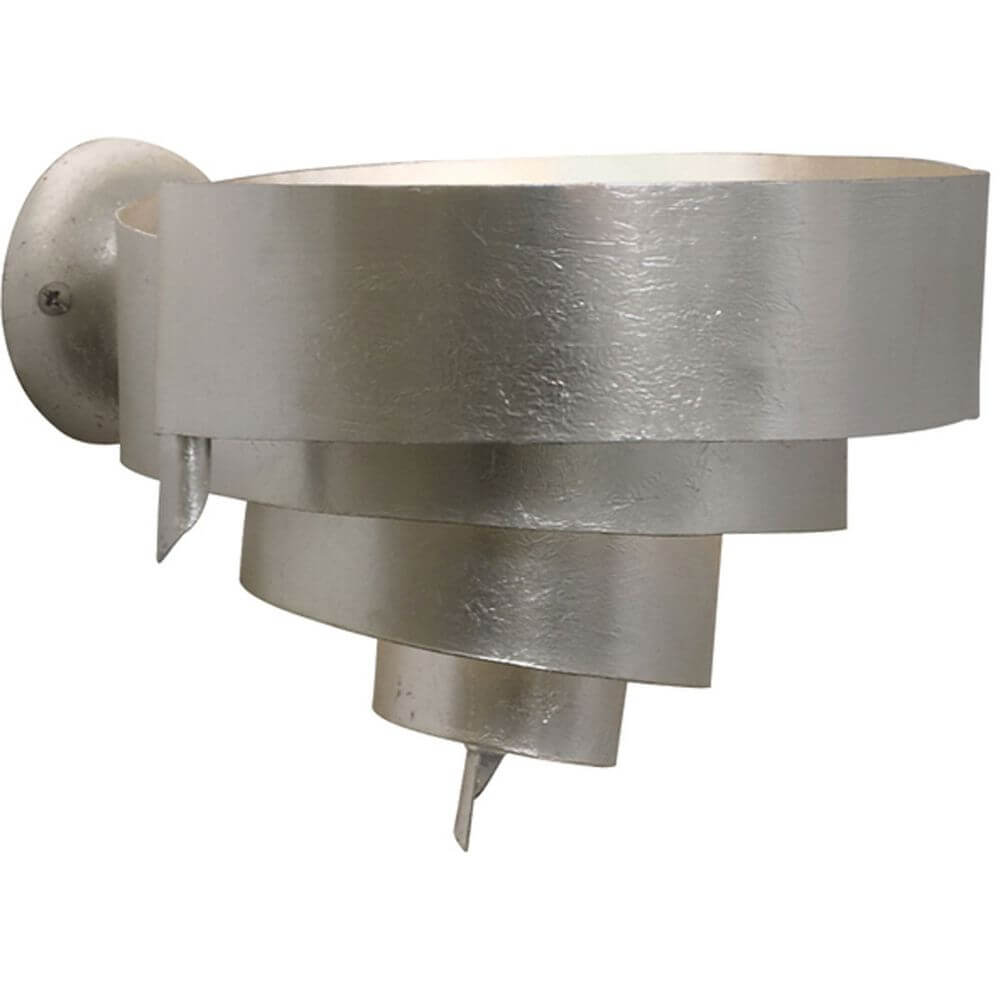 Wandleuchte Banderole Eisen Silber in silbernem Metall mit spiralförmigem Design an der Wand montiert.