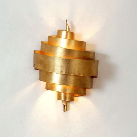Wandleuchte Banderole Eisen Gold, stilvolle Wandlampe aus goldfarbenem Eisen, spiralförmiges Design.