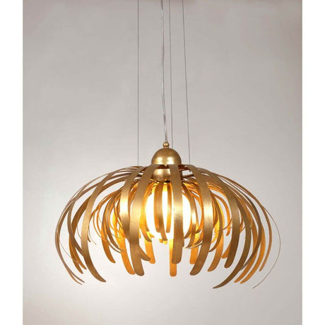 Pendelleuchte Alessia Eisen Gold - elegante goldene Hängeleuchte mit kurvenförmigem Design.