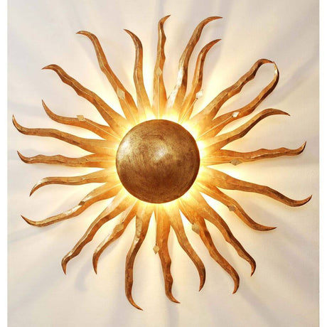 XXL væglampe Sun Gigante Ø 100cm guldfarvet med kunstnerisk soldesign og gylden belysning
