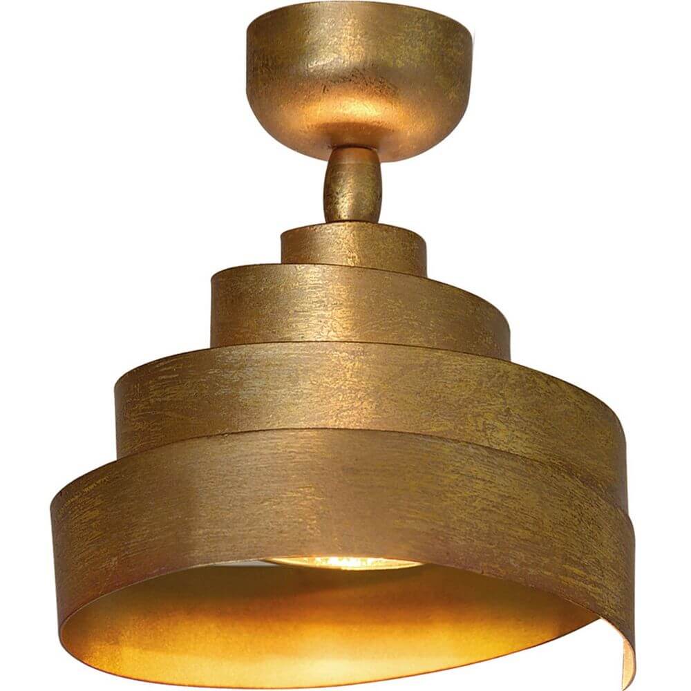Deckenstrahler Banderola Eisen Gold mit elegantem, gewelltem Golddesign und herunterhängendem Licht.