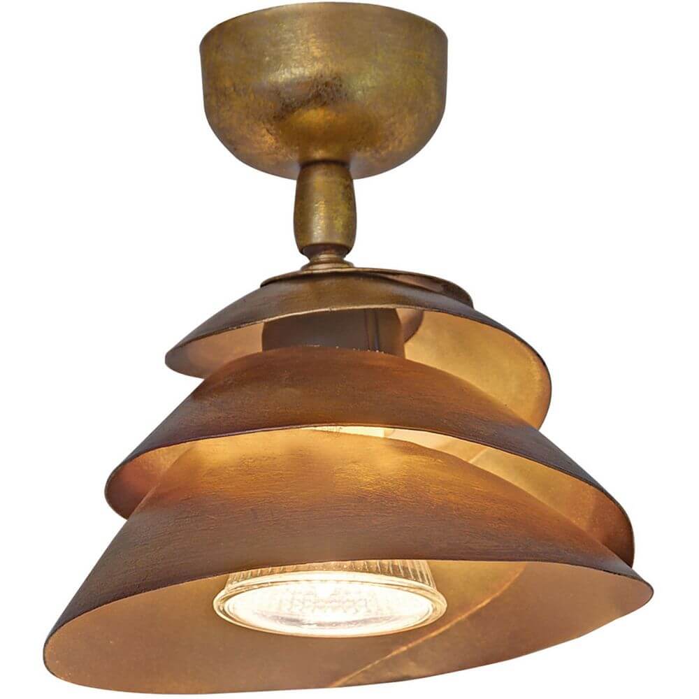 Deckenstrahler Snail Eisen Gold mit elegantem Design und warmem Licht.