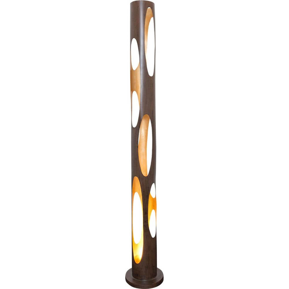 Stehleuchte Mascha Eisen Braun-Schwarz-Gold mit einzigartigem Design und ovalen Lichtöffnungen.