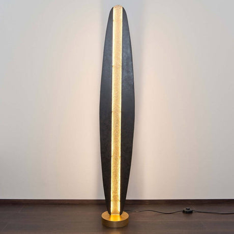 Stehleuchte Simbolo Eisen Braun-Schwarz-Gold in elegantem Design mit warmem Licht auf Holzfuß