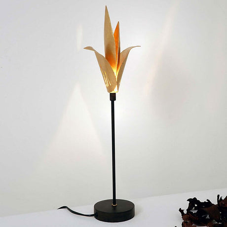 Table lamp Piccola Airone iron brown-black-gold with unique design and elegant gold lampshade.
